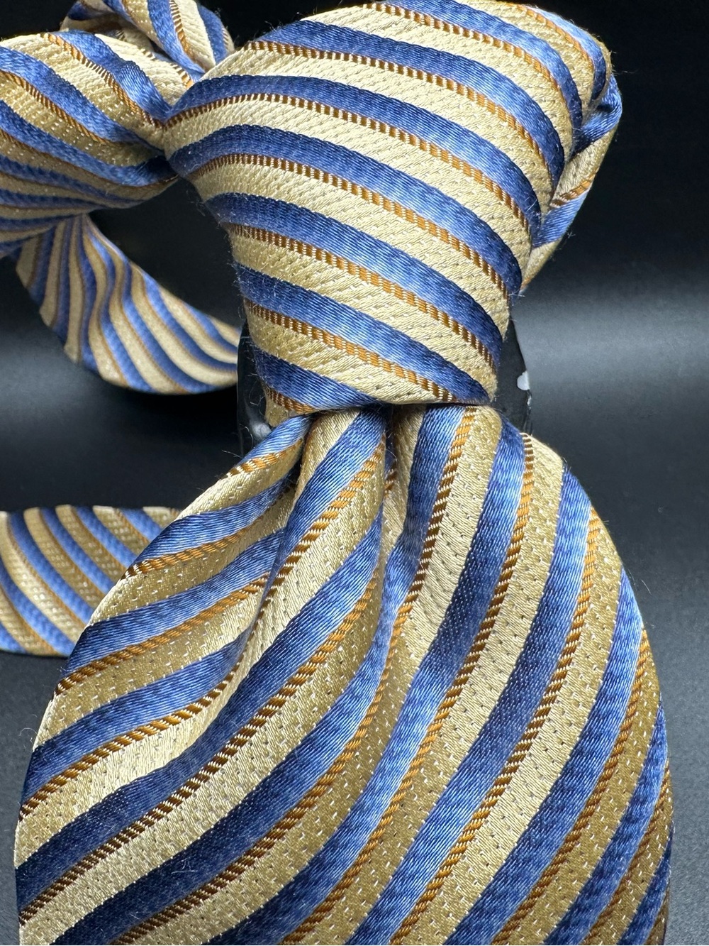Croft & Barrow Blue, Gold & Cream Diagonal Stripe Silk Tie